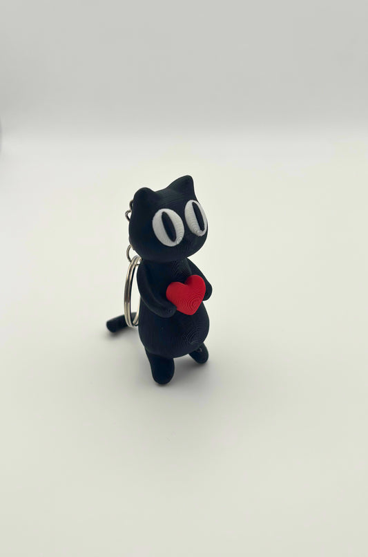 Cat with Heart Keychain Holder