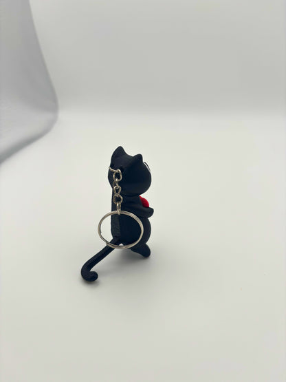 Cat with Heart Keychain Holder