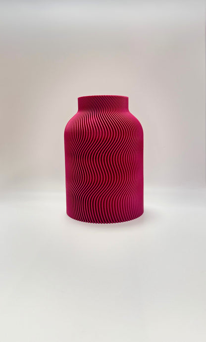 Luna Vase in Plum color with modern wavy design and glass insert for flowers